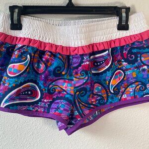 OP Juniors Sz M Pull On Athletic Water Shorts Bright Purple Pink Paisley